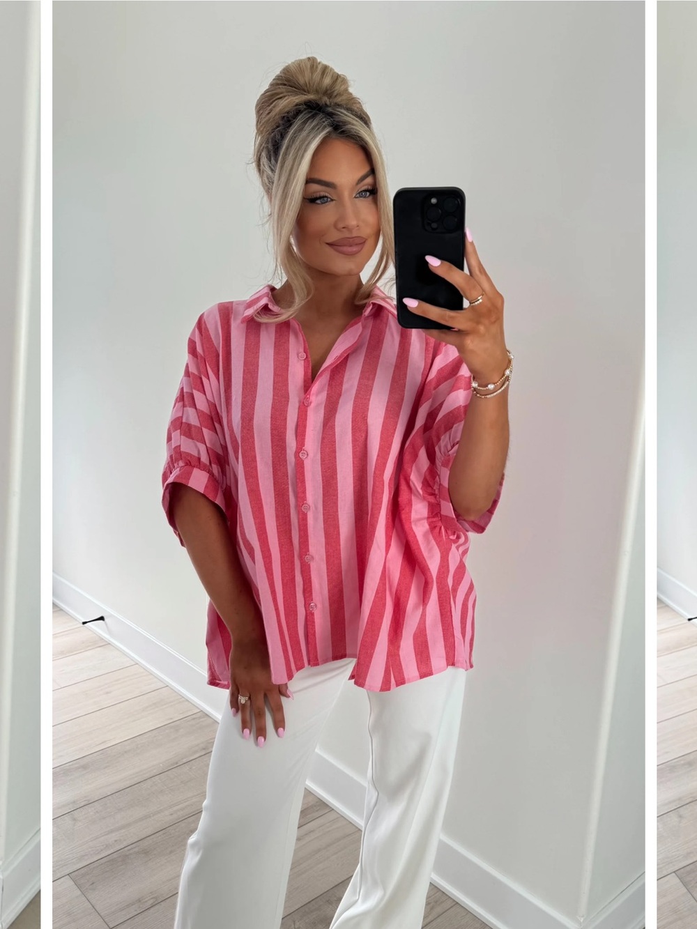 Relaxed Pink Striped Button-Down Blouse